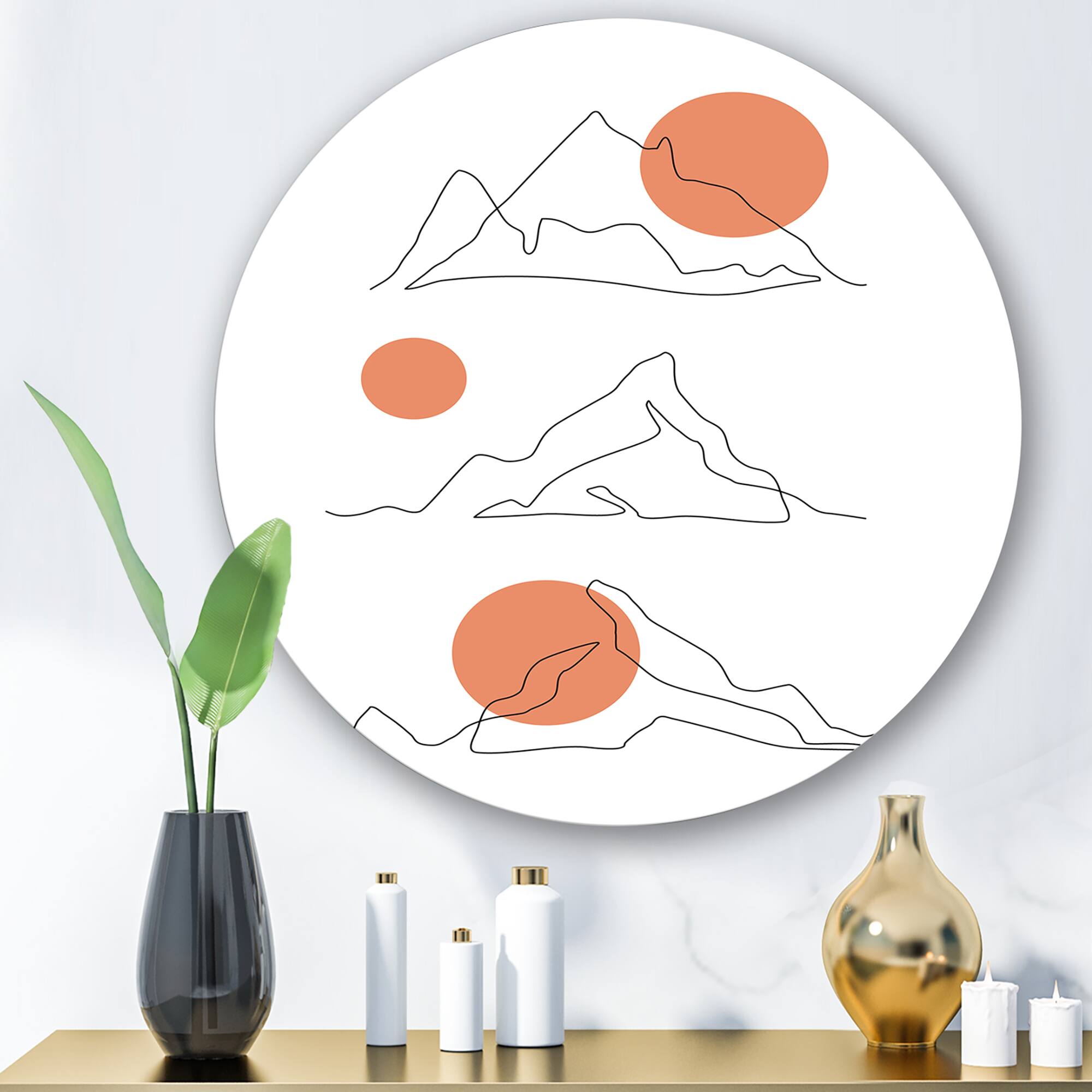Designart - Abstract Mountain Range With Red Moons